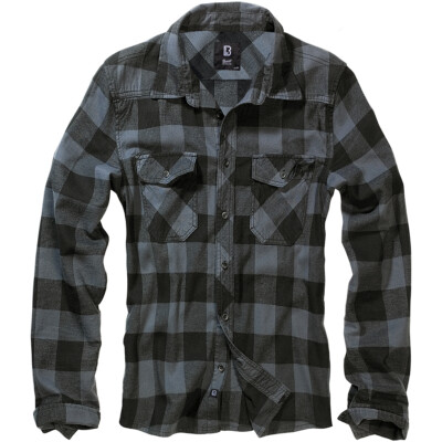 Brandit Classic Cotton Check Flannel Top Mens Long Sleeve Work Shirt Black Grey