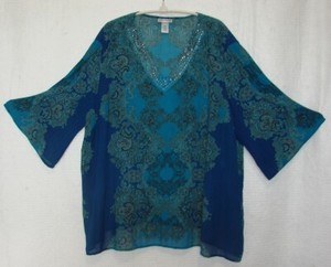 Catherine-039-s-Paisley-Blue-3-4-Kimono-Sleeve-Tunic-Top-Plus-Size-1XWP-18-20-WP
