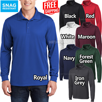Mens Long Sleeve Micropique Snag Resistant Moisture Wicking Polo XS-4XL NEW!