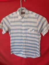 Vtg Levi's Men's Action Shirt, Blue/Tan Plaid Button Front short Sleeve