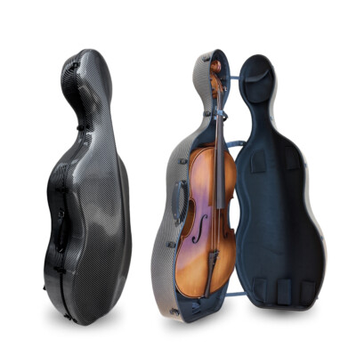 4/4 Full Size Cello Case with Wheels and Embedded Handle Carbon Fiber Black