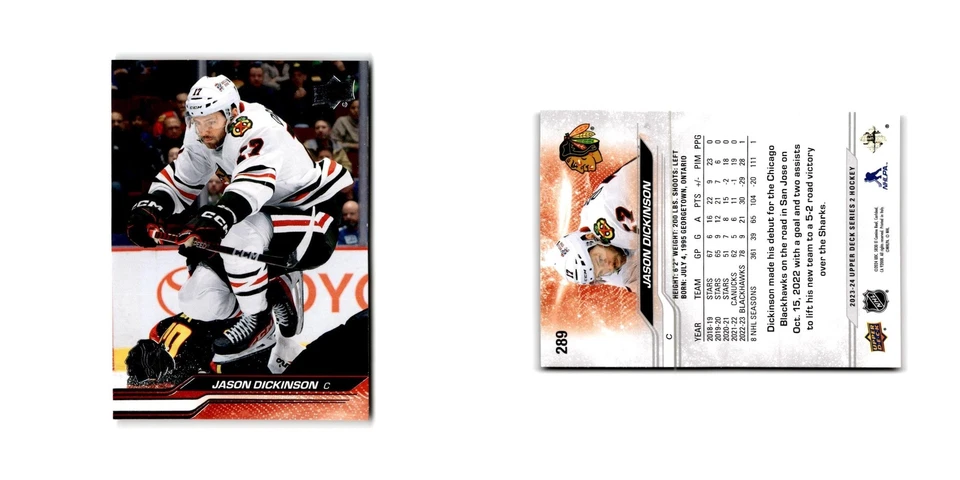 2023 Upper Deck Jason Dickinson Chicago Blackhawks #289 - Image 3 of 3