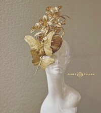 Gold Kentucky Derby Fascinator Gold Leaf Butterfly Royal Ascot Del Mar Hat
