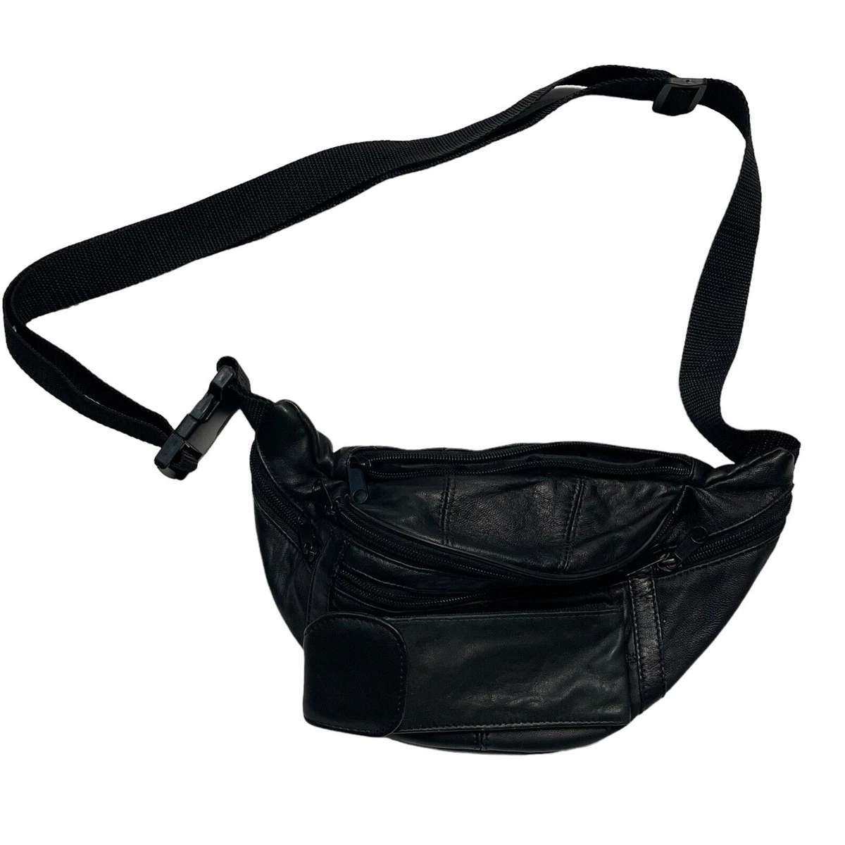 Vintage Tinder Black Leather Patchwork Waist Hip Bag Fanny Pack