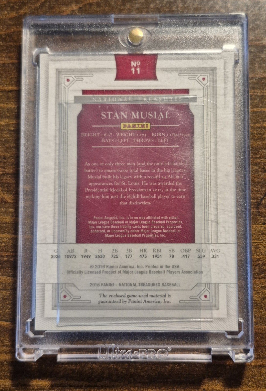 2016 PANINI NATIONAL TREASURES STAN MUSIAL 1/1 PATCH CARDINALS view 2