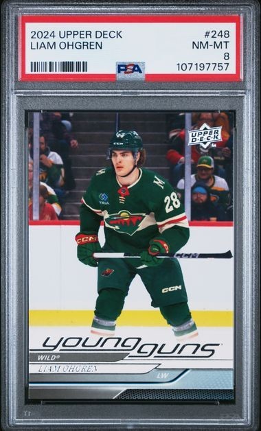 2024-25 Upper Deck Young Guns Liam Ohgren 248 Rookie RC Minnesota Wild PSA 8