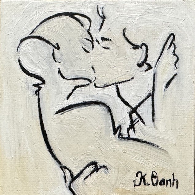 ORIGINAL OIL PAINTING BRIDE & GROOM WEDDING VALENTINE’S DAY  SIGNED 3.94x3.94
