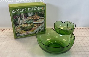 Vintage Anchor Hocking Spearmint Green Glass Chip N Dip Bowl IOB