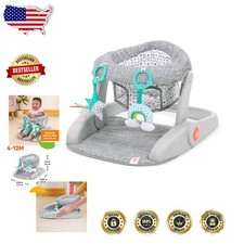 Learn-to-Sit Baby Floor Seat 2-Position Gray Portable Sensory Toys 4-12Mo