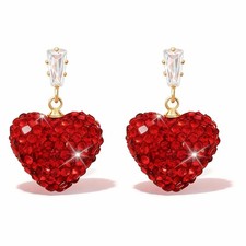 Valentines Earrings for Women Red Heart Earrings Rhinestone Heart Dangle Earr...