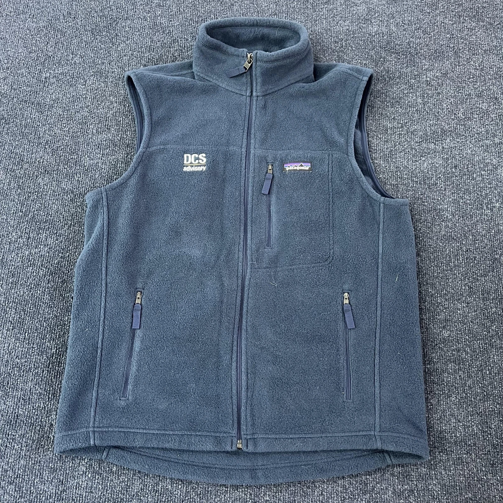 Patagonia Synchilla Full Zip Fleece Vest Mens Medium Blue DCS Advisory Logo