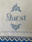 Vintage Hand-Embroidered Cotton Guest Towel, Blue Embroidery on White Background — photo 3