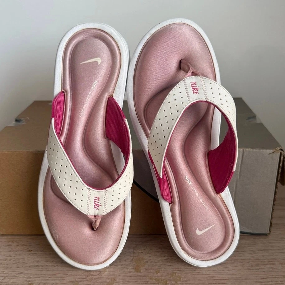 Infradito Nike Ultra Comfort plantare rosa bianco da donna TG 8