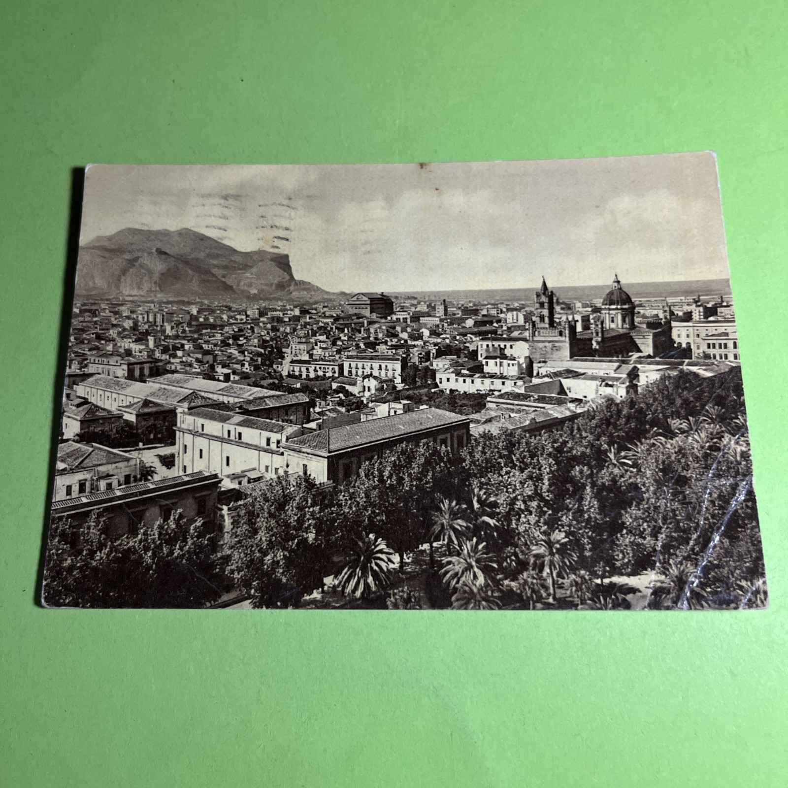 PALERMO PANORAMA DALL'OSSERVATORIO VIAGGIATA 1952- CARTOLINA BIANCO E NERO