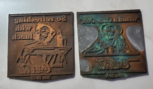TWO Vintage Rare Coca-Cola Advertising Metal Printing Press Block Ink Plates