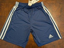 NWT Adidas Youth/Boys Soccer Shorts Squad 21 Sz M Navy/White Stripe Drawstring