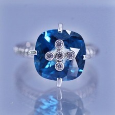 size 7, Vintage Sterling Silver 925 Ring Round Blue checkerboard cut topaz cz