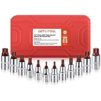 GETLITOOL 1/2 Inch XZN Triple Square Spline Bit Socket Set, 12 PCS XZN-12PCS 