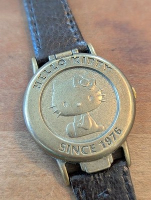 Sanrio Hello Kitty Quartz Watch 1976 Gold White Leather Strap