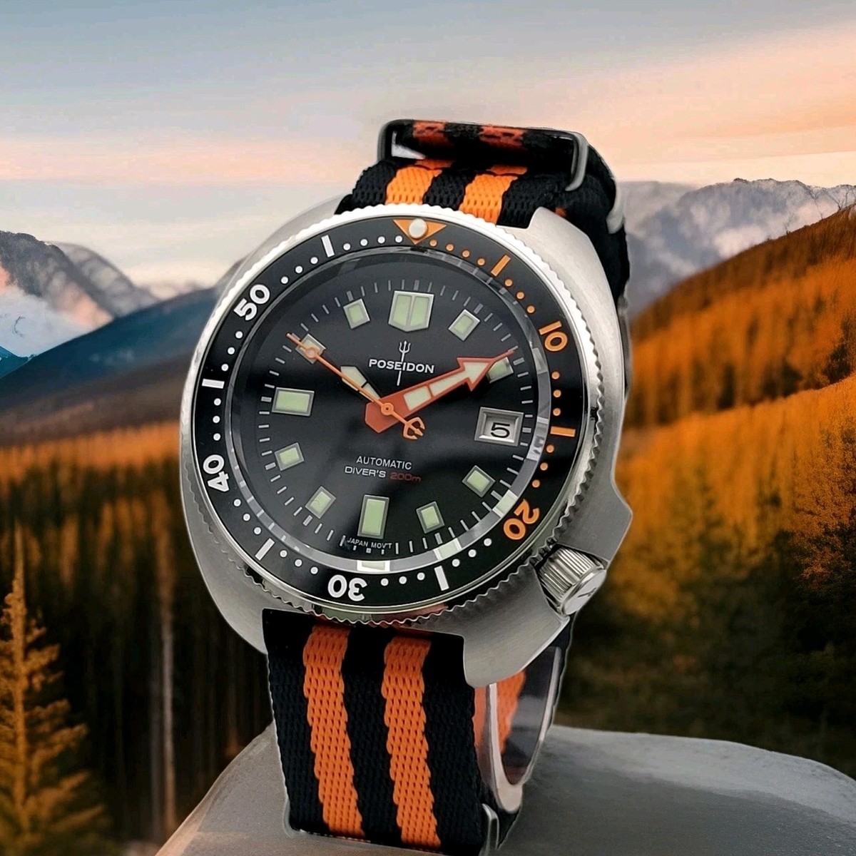 Mens Custom Poseidon Turtle Black Divers Watch NH35 (SEIKO TMI) Auto Movt  200m