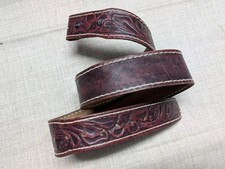 vintage TOOLED buckle belt WESTERN tapered 34 brown/red FLORAL cowhide leather