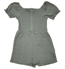 Primark Girl Smocked Short-Sleeve Romper Sage Green 6-7 Years