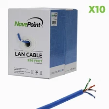 CAT5e 250FT UTP Cable Solid 24AWG Blue Ethernet LAN Bulk Wire CAT5 RJ45 10-pack