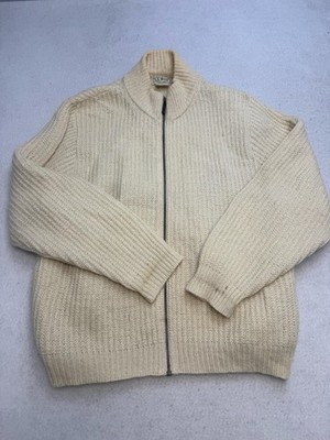 Vintage L.L. Bean Sweater Womens Large White Wool Alpaca Mock Neck Full Zip Knit