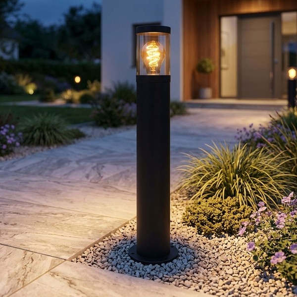 AußEnleuchte Standlampe Stehleuchte Gartenlampe Edelstahl Schwarz Rauch 1X E27-image