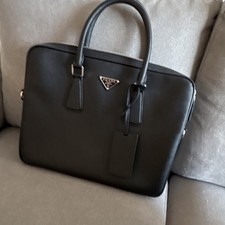 PRADA Black Saffiano Leather Briefcase with S...