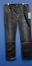 True Religion Men's Ricky Super T Periodic Black Wash USA Relaxed Straight