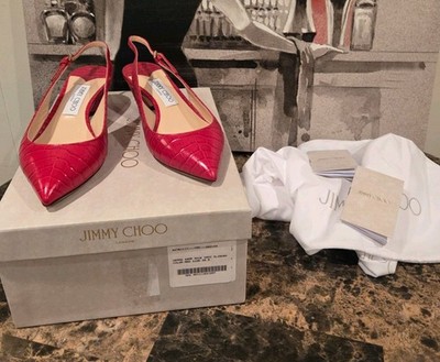 NWT!! JIMMY CHOO Gemma 40 Red Croc Slingback Pumps Low Heel SZ 8.5