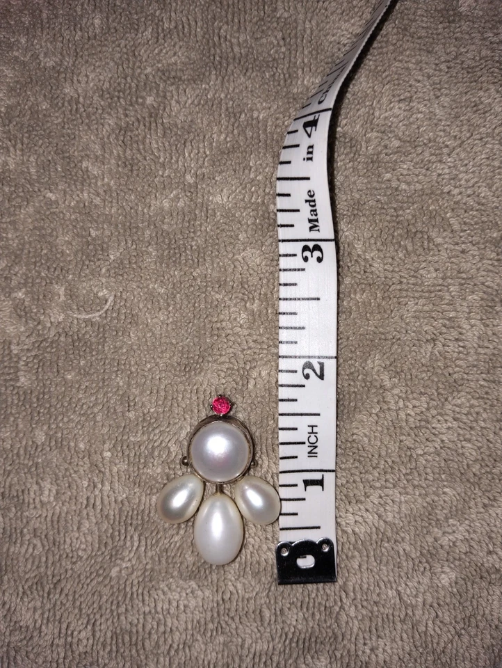 Vintage Pearl Sterling Silver & 3.2mm Ruby 14k White Gold Pendant - Image 2 of 4