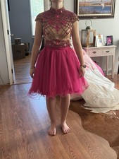Pink Beaded High Neck Tulle Long and short sk...