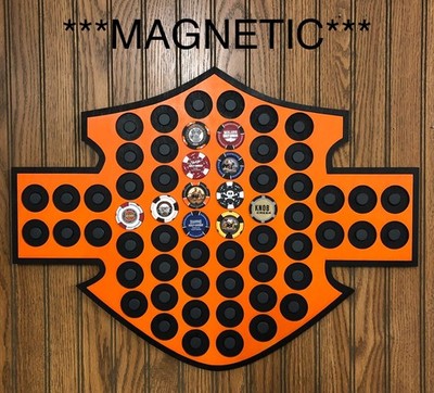 Poker Chip Orange/Black Magnetic Display  Fits 60 Harley-Davidson or Casino chip