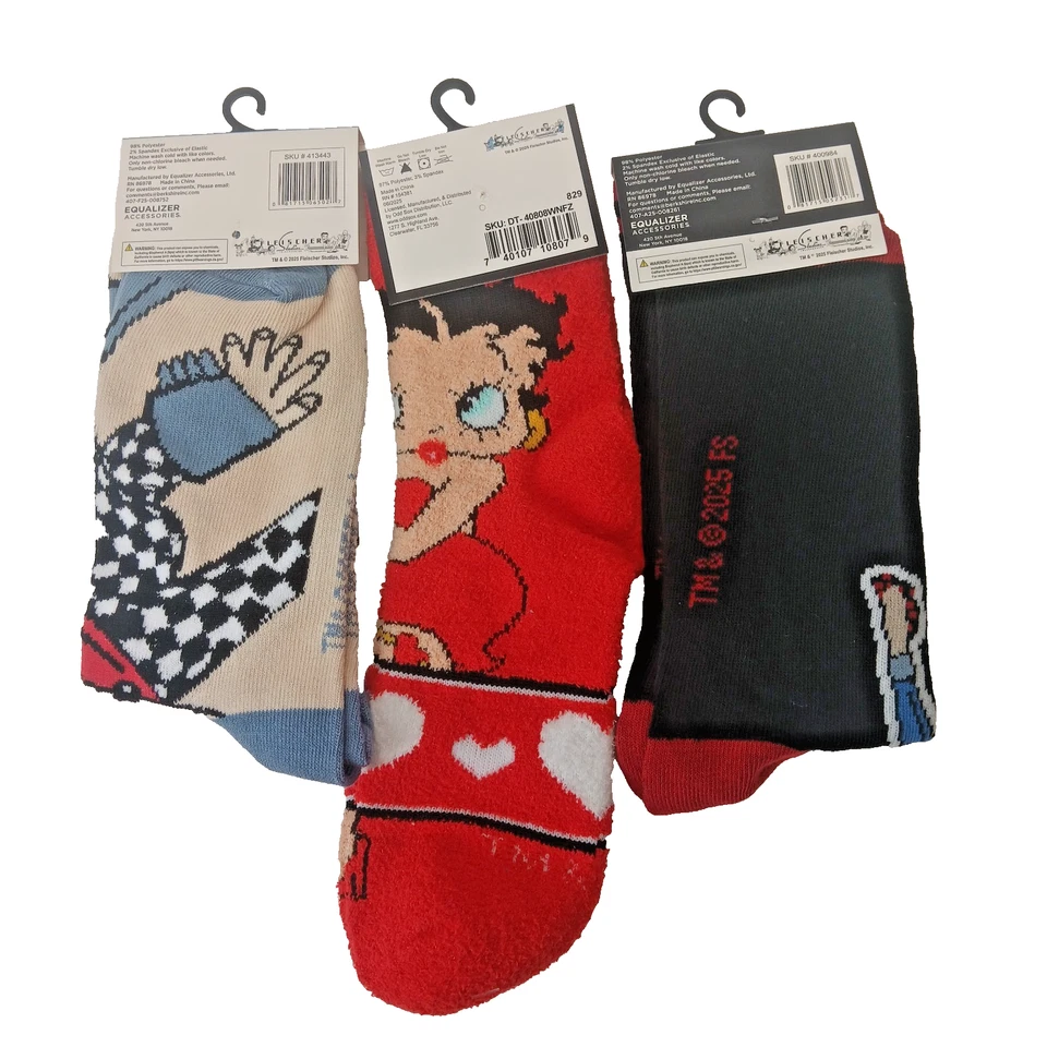 Calcetines Betty Boop Para Hombre 3 Pares Novedad 2 Crew 1 Calcetines Difusos Talla 9-13 Foto 2 de 4