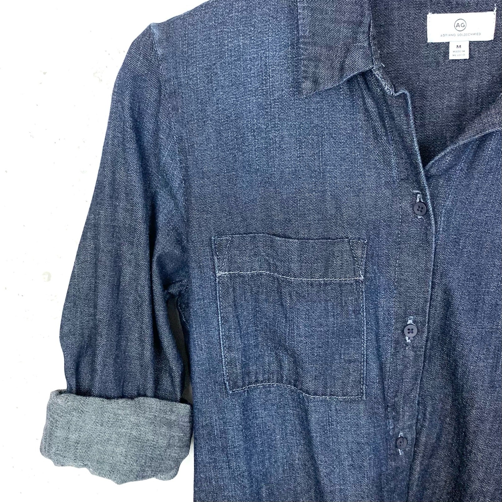 AG Adriano Goldschmied Womens Caden Denim Shirtdress Roll Tab Sleeve Blue Medium thumbnail 13