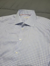 Eton modernes blaues Langarm kariertes Hemd Größe 16 41