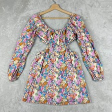 Wild Fable Mini Dress Women M Colorful Floral Cutout Sides Long Sleeve Boho EUC