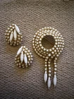 Vintage White Milk Glass and Gold-tone Brooch with matching Clip-on Earrings.
