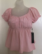 Emerson Lang Pink Blouse Lace Trim Top Boho Peplum Size M Brand New W/Tags