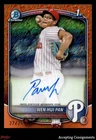 2025 Bowman Chrome Prospect Orange Shimmer Wen-Hui Pan 1ST ROOKIE AUTO 22/25