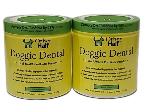 2 Pk Other Half Doggie Dental Oral-Health Postbiotic Powder 4.1 oz BACON FLAVOR