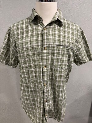 Mens Mountain Warehouse Short Sleeve Button Down Green Plaid Shirt, size XL