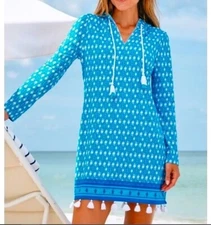 CABANA LIFE Palm Valley Hooded Cover Up Dress Size Medium (8) UPF 50 $130 Blue
