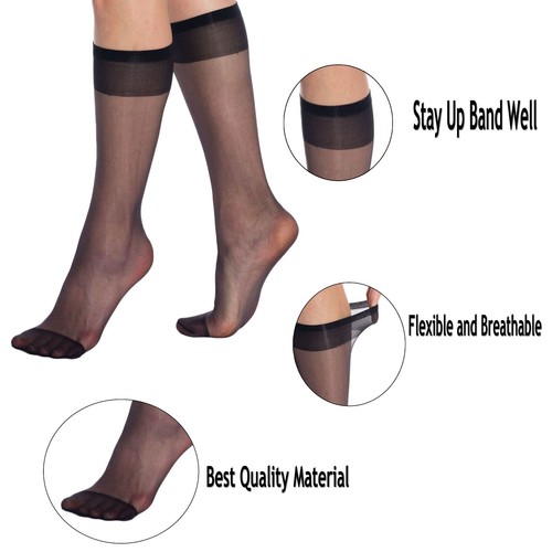 Sheer Knee High Socks for Women 15 Denier Stay up Band 3 Pairs - Picture 10 of 33