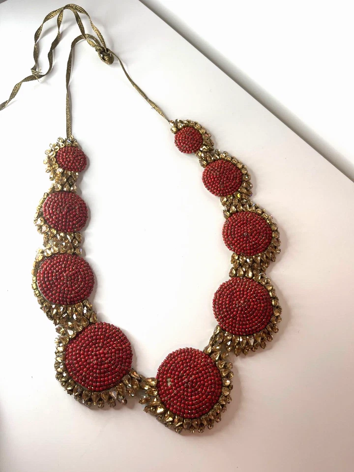 Showstopper! Ожерелье с оранжевыми/красными бусинами и янтарными кристаллами Vera Wang Haute Couture - Изображение 3 из 4