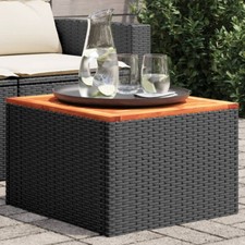 Outdoor Rattan Coffee Table Wooden Top Wicker Garden Patio Low itzcominghome