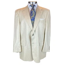 JOS A BANK 43R Men's 100% Silk Blazer Sport Coat Jacket Lined Beige Tan