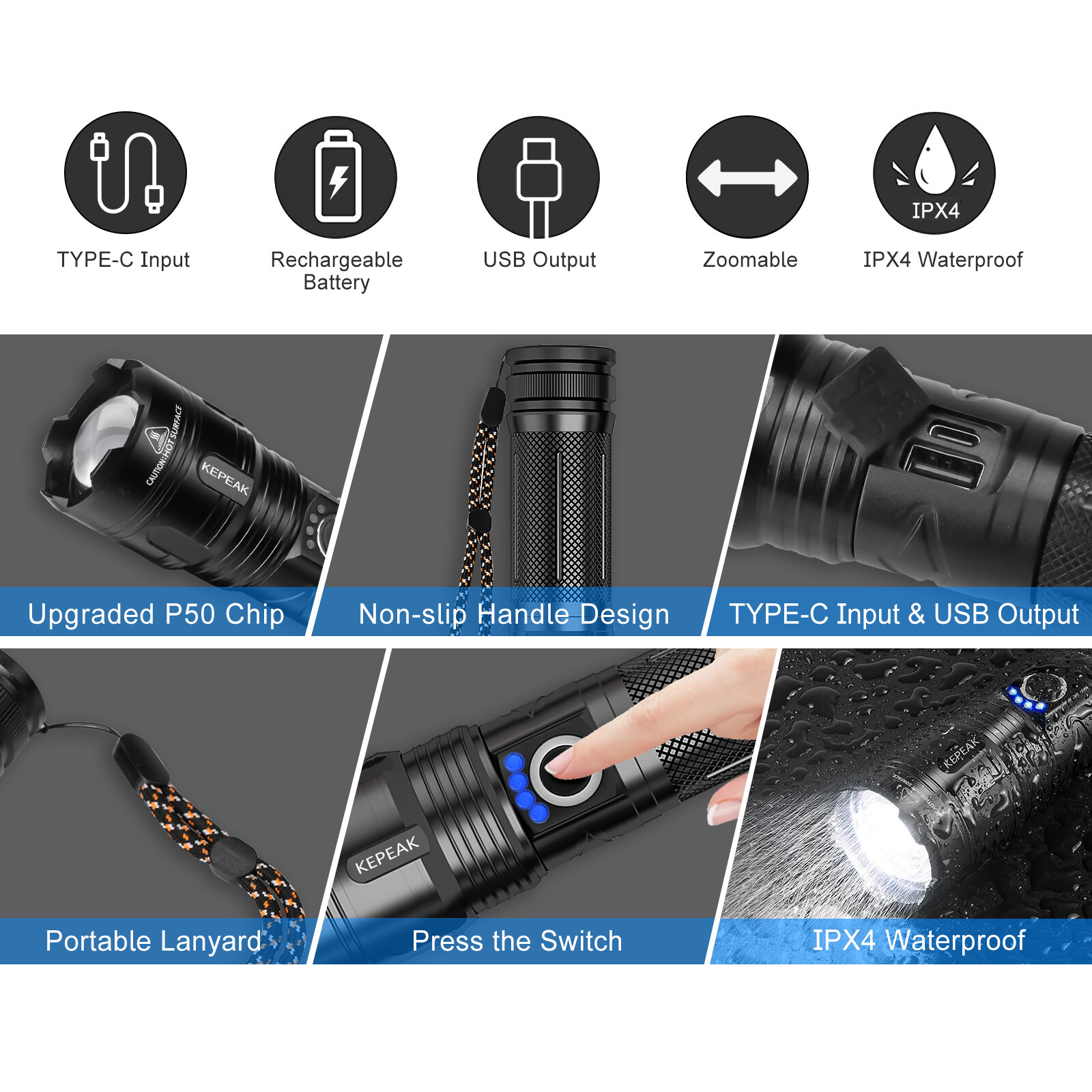 Super-Bright 1000000LM LED Tactical Flashlight Torch Zoomable Rechargeable Lamps - Picture 8 of 11